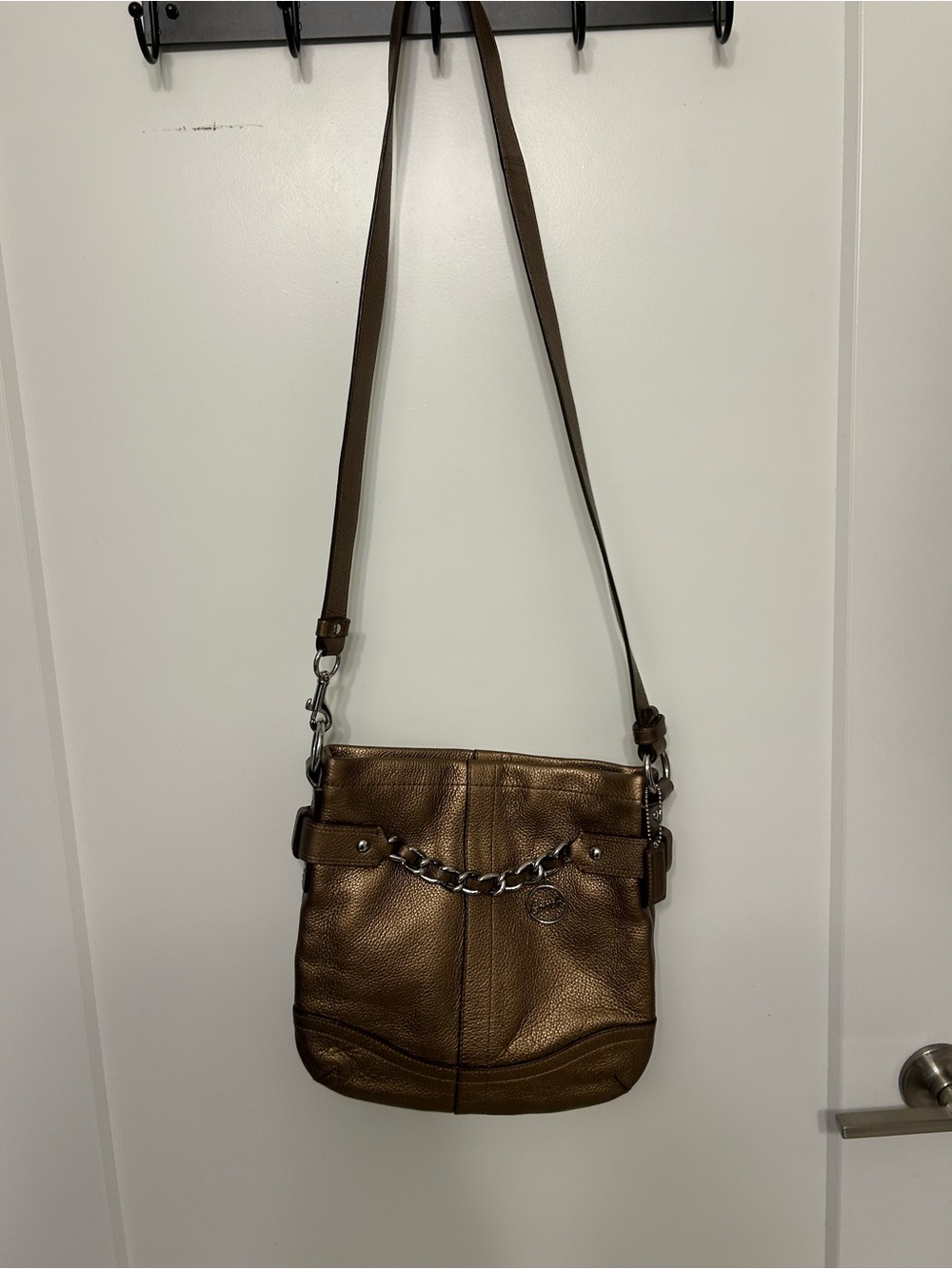 Coach Metallic Bronze Pebble Leather Crossbody Bag
